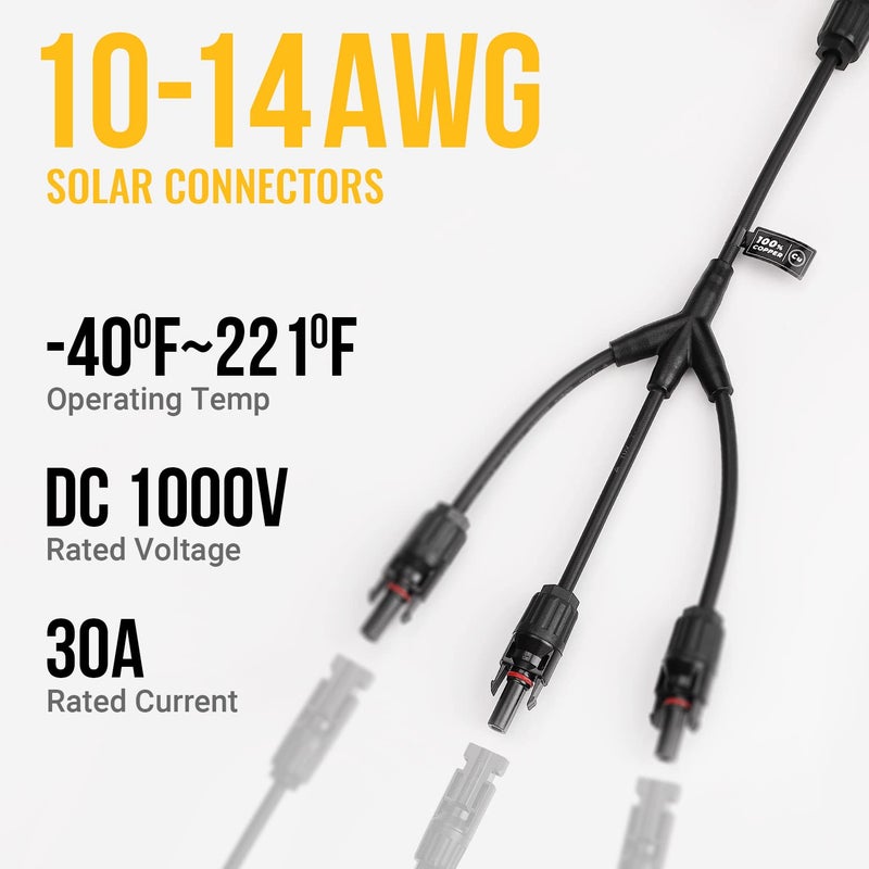 BougeRV Solar Y Branch Connectors Solar Panel Parallel Connectors 1 to 3 Solar Cable Wire Plug Tool Kit (M/FFF and F/MMM) - Image 3
